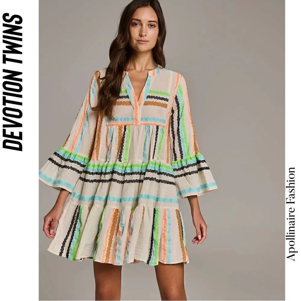 DEVOTION TWINS ELA MULTI COLORED JACQUARD MINI DRESS NEW